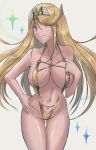  1girl ailf alluring bare_legs big_breasts blonde_hair calmgreentori cleavage core_crystal gold_eyes mythra nintendo sling_bikini xenoblade_(series) xenoblade_chronicles_2 