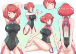 1girl 6oryo_illust alluring big_breasts bikini female_only heroine milf nintendo posing pyra red_eyes red_hair short_hair swimsuit xenoblade_(series) xenoblade_chronicles_2