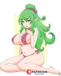 1girl alluring alternate_costume artist_name bikini blank_background female_only fire_emblem fire_emblem_awakening green_eyes green_hair high_ponytail looking_at_viewer manakete nintendo noboru_revista patreon_logo pink_bikini pink_swimsuit pointy_ears ponytail side-tie_bikini sideboob tiki_(adult)_(fire_emblem) tiki_(fire_emblem)