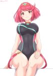 1girl 6oryo_illust alluring alternate_costume big_breasts bikini breasts heroine looking_at_viewer milf nintendo pyra red_eyes red_hair swimsuit xenoblade_(series) xenoblade_chronicles_2