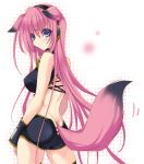  1girl animal_ears ass blue_eyes fox_ears fox_tail kemonomimi_mode kumatora_tatsumi long_hair lowres luka_megurine megurine_luka pink_hair solo tail tail_hole thighhighs very_long_hair vocaloid 