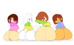  1boy 3girls anthro asriel_dreemurr ass ass_focus balls bete_noire betty_noire big_ass big_breasts blush breasts brown_hair chara chara_(undertale) doodle female_human frisk frisk_(undertale) furry girly glitchtale huge_ass human looking_back male male_anthro mochikirb multiple_girls panties sitting tail undertale undertale_(series) undertale_au white_background 