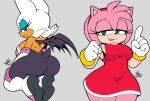  2023 2girls a1x1az amy_rose annoyed anthro ass bat big_ass big_breasts boots bra breasts clothed clothing dat_ass duo eulipotyphlan eyeshadow female female_only footwear fur gloves green_eyes hair handwear hedgehog high_heeled_boots high_heels high_res kneel looking_back makeup mammal pink_hair rouge_the_bat sega smug_expression sonic_the_hedgehog_(series) tongue tongue_out underwear white_body white_fur wings 