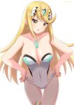  1girl 6oryo_illust alluring alternate_costume big_breasts bikini blonde_hair breasts cleavage core_crystal gold_eyes heroine mythra nintendo swimsuit xenoblade_(series) xenoblade_chronicles_2 