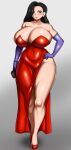 big_breasts black_eyes black_hair cleavage cosplay disney dress earrings jessica_rabbit momo_yaoyorozu my_hero_academia shoes vnsimp voluptuous who_framed_roger_rabbit