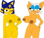  2_girls ankha ankha_(animal_crossing) anthro breasts eye_shadow fully_nude looking_at_viewer mobian pink_lips pussy rouge_the_bat sexy_pose 