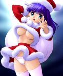 bishoujo_senshi_sailor_moon blue_eyes breasts christmas christmas_outfit erect_nipples hotaru_tomoe light-blue_hair long_hair nipples no_bra onoe-network open_mouth panties purple_eyes purple_hair sack sailor_moon sailor_saturn stockings tomoe_hotaru underboob underwear