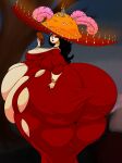  belly_bulge belly_expansion black_hair butt_expansion dat_ass earrings gigantic_ass gigantic_breasts la_muerte monster_girl red_dress tattoo tattooed_girl the_book_of_life tummygraspin yellow_eyes 