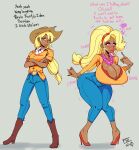  applejack applejack_(mlp) big_breasts bimbo bimbofication bimbophi blonde_hair breast_expansion butt_expansion cowboy_hat earrings equestria_girls green_eyes human humanized long_hair milf my_little_pony necklace purple_eyes sexy sexy_ass sexy_breasts transformation 