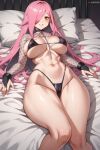  1girl ai_generated bare_legs barefoot bed big_breasts bikini cleavage nenefthivt on_bed pink_hair solo tagme vtuber yellow_eyes 