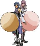  2_girls aqua_(kingdom_hearts) armor armored_boots armored_dress belly_bulge belly_expansion blue_eyes blue_hair blush final_fantasy final_fantasy_xiii grey_eyes kingdom_hearts lightning_farron pink_hair pregnant pregnant_belly pregnant_female take_your_pick xniclord789x 