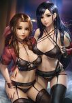 aerith_gainsborough bra clothed clothed_female final_fantasy final_fantasy_vii final_fantasy_vii_remake midriff neoartcore panties tifa_lockhart