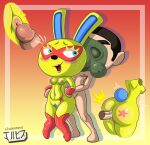 anal anal_sex animal_crossing animal_crossing_girl anthro anus ass breasts bunny_boy bunny_ears furry gas_mask human jackintaro lipstick mira_(animal_crossing) penis pussy pussy_juice rubbing yellow_fur