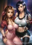 aerith_gainsborough clothed clothed_female dress final_fantasy final_fantasy_vii final_fantasy_vii_remake midriff neoartcore skirt tifa_lockhart