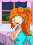 alternate_hairstyle blouse breasts cleavage erect_nipples family_guy lois_griffin smile