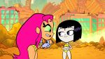 1girl 2_girls cartoon_network dark_hair dc_comics edit edited female_only green_eyes grin lady_legasus long_hair purple_eyes raven_(dc) smile starfire teen_titans_go