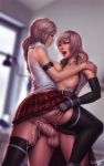 1futa 1girl areolae ass big_ass big_breasts big_penis big_testicles breasts cameltoe cum cum_in_pussy cum_inside eclair_farron female final_fantasy final_fantasy_xiii futanari futanari_on_female futanari_with_female incest lightning_farron nipples penis personalami pussy pussy_juice serafuku serah_farron sister_and_sister sisters standing standing_sex testicles vaginal