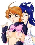  2girls blue_hair breast_grab breasts brown_eyes cure_black cure_white futari_wa_precure futari_wa_pretty_cure grabbing honoka_yukishiro jpeg_artifacts long_hair misumi_nagisa multiple_girls nagisa_misumi precure pretty_cure red_hair short_hair yukishiro_honoka yuri 