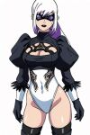  ai_generated ben_10 ben_10:_omniverse bodysuit boob_window charmcaster dyed_hair goggles long_hair long_sleeves maid_uniform nier:_automata purple_hair stockings thighs white_hair yorha_2b_(cosplay) 