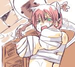  anime artist_request bandage ghost goggles gouma_reifuden_izuna green_eyes huge_breasts izuna_(legend_of_the_unemployed_ninja) kunoichi lactation legend_of_the_unemployed_ninja light-skinned_female mummy_wrappings ninja pink_hair rape short_hair wrapped 