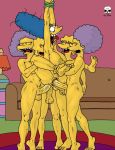  5girls ahegao breasts couch double_anal double_vaginal futa_on_female futanari hand_on_ass hands_tied incest lisa_simpson maggie_simpson marge_simpson nude patty_bouvier penis quadruple_penetration rug selma_bouvier testicles the_fear the_simpsons yellow_skin 