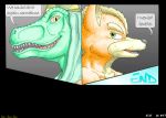  anthro canid canine comic dialogue duo english_text fox fox_mccloud general_scales green_eyes lizard lust_penis_(doujinshi) male mammal mot nintendo remake reptile scalie sharpclaw_(star_fox)_(species) star_fox text traditional_media_(artwork) two_panel_image 