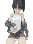  1girl amasawa_yuuko black_hair brown_hair dennou_coil glasses isako number panties panty_pull short_hair simple_background solo sun-3 tease teasing twintails underwear undressing white_background yuko_amasawa 