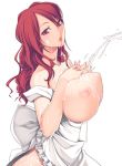 1girl apron big_breasts breast_suppress breasts cruccu cum cum_on_body cum_on_breasts cum_on_upper_body hair horny huge_breasts lipstick long_hair milf milk mitsuru_kirijo naked_apron nipples original persona_3 puffy_nipples red_eyes red_hair solo