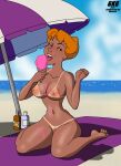  101_dalmatians alternate_skin_color anita_radcliffe areolae bare_breasts barefoot beach beach_towel beach_umbrella bikini_tan blackwashed cloud dark-skinned_female disney female_focus female_only ice_cream ice_cream_cone kneeling married_woman navel nipples on_knees open_mouth orange_hair pale_breasts pubic_hair sea sexy_eyes sky smile soles swimsuit_tan tan_line teeth thighs toes tongue updo 