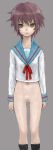 bad_id bottomless hazel_eyes nagato_yuki pon pussy school_uniform serafuku shaved_pussy short_hair solo suzumiya_haruhi_no_yuuutsu the_melancholy_of_haruhi_suzumiya thigh_gap thighs uncensored yellow_eyes yuki_nagato