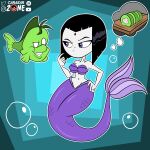 1boy 1girl 2d beast_boy bra breasts carazar_zone cartoon_network cosplay crossover crossover_cosplay dc_comics disney fish flounder flounder_(cosplay) imminent_death monster_girl parody princess_ariel princess_ariel_(cosplay) raven_(dc) siren tagme teen_titans teen_titans_go the_little_mermaid underwater