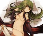 aftersex bad_id breasts brown_eyes c.c. cape cc code_geass cum elbow_gloves gloves green_hair long_hair lying nipples open_clothes open_shirt riku_(artist) riku_(wana) shirt thighhighs