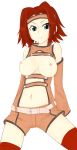 blue_eyes breasts code_geass headband kallen_stadtfeld open_clothes open_shirt red_hair shirt short_hair thighhighs