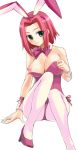 1girl animal_ears blush breasts bunny_ears bunnysuit code_geass fake_animal_ears green_eyes high_heels kallen_stadtfeld large_breasts nipples otabe_sakura otabetaste pantyhose pink_hair puffy_nipples red_hair shoes short_hair solo