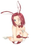 1girl animal_ears between_breasts blue_eyes blush breast_hold breasts bunny_ears bunnysuit code_geass fake_animal_ears kallen_stadtfeld large_breasts lowres nipples one_eye_closed red_hair short_hair solo taka_tony taka_tony_(artist) takayuki_tanaka takayuki_tanaka_(artist) tanaka_takayuki tanaka_takayuki_(artist) tony_taka tony_taka_(artist) wink wrist_cuffs