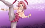 1girl animal_ears blue_eyes blush breasts bunny_ears bunnysuit cameltoe code_geass fake_animal_ears high_kick highres huge_breasts kallen_stadtfeld kick kicking kizaki_yuuri nipples pantyhose red_hair short_hair solo tearing_clothes torn_clothes wallpaper wardrobe_malfunction wrist_cuffs