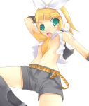 breasts flat_chest from_below kagamine_rin kuro_(be_ok) minitesu nipples rin_kagamine shorts solo vocaloid