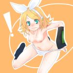  1girl bad_id blonde_hair blue_eyes blush breasts c2 chako_nejio footwear hair_ribbon hair_ribbons kagamine_rin kazuki panties ribbon ribbons rin_kagamine short_hair socks solo topless underwear undressing vocaloid 