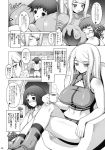  1girl ass bent_over blonde_hair blue_eyes blush bodysuit breasts comic erect_nipples erosuit_samus_(doujin) gun hentai highres hot huge_ass huge_breasts japanese japanese_text long_hair metroid monochrome nintendo nipples onomeshin ponytail samus_aran skin_tight solo sweat torn_clothes varia_suit weapon zero_suit 