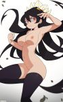 ass black_hair breasts filia_(skullgirls) high_resolution large_filesize long_hair looking_at_viewer navel nipples nude once_11h pussy red_eyes samson_(skullgirls) simple_background skirt skullgirls stockings very_high_resolution white_background