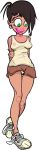 1girl blue_eyes brown_hair flat_chest john_kricfalusi monochrome nipples sody_pop tanned_female the_goddamn_george_liquor_program