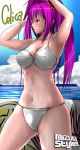  1girl artist_name beatmania beatmania_iidx bikini celica character_name female_only mizuel_style pink_hair sky wet white_bikini 