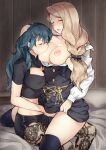  2_girls bare_thighs bed big_breasts blonde_hair breast_sucking breastfeeding breasts breasts_out byleth_(fire_emblem) byleth_(fire_emblem)_(female) clothed_female erect_nipples female/female female_focus female_only female_protagonist fire_emblem fire_emblem:_three_houses garreg_mach_monastery_uniform gebyy-terar lactation leggings long_hair mature mature_female mercedes_von_martritz milk nintendo nipple_bulge nipples pantyhose pokies shirt_down shorts stockings teal_hair video_game_character video_game_franchise yuri 