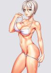 1girl 1girl absurd_res alluring bikini breasts cleavage legendarysoulii looking_at_viewer nakiri_alice navel open_mouth red_eyes shokugeki_no_souma short_hair silver_hair undressing wet white_bikini