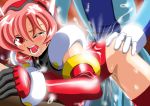  1girl angelic_layer bent_over blush clothed_sex cum elbow_gloves gloves hikaru hikaru_(angelic_layer) leotard pink_hair rape red_eyes sex short_hair solo_focus sweat tears thighhighs vaginal wince wizard 