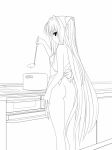 apron ass cooking golden_darkness konjiki_no_yami long_hair looking_back monochrome naked_apron to_love-ru toloveru very_long_hair