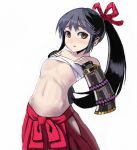  armor atlus bad_id beni-syoga black_hair blush brown_eyes bushidou_(sekaiju) etrian_odyssey flat_chest long_hair ponytail ribs ronin ronin_(etrian) sarashi sekaiju_no_meikyuu 