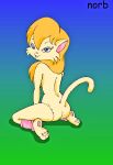 1girl anthro blue_eyes breasts cat cat_ears cat_tail catgirl cleo_catillac fur furry heathcliff_&_the_catillac_cats leg_warmer norb_(artist) orange_hair pussy the_catillac_cats