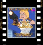  big_breasts blonde_hair cosplay filming gina_jabowski gun hataraki_ari jiggle paradise_pd police police_uniform policewomanrompguy rompguy&hearts; rompguylove shooting smile 