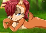 1girl 1girl ass cute_ass grass hair_over_one_eye lying_down mobius_unleashed nude palcomix sally_acorn sega short_hair sonic_the_hedgehog_(series)